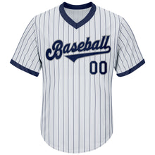 Load image into Gallery viewer, Custom White Navy Strip Navy-Gray Authentic Throwback Rib-Knit Baseball Jersey Shirt