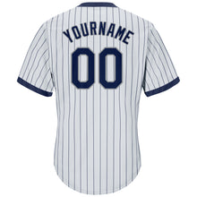 Load image into Gallery viewer, Custom White Navy Strip Navy-Gray Authentic Throwback Rib-Knit Baseball Jersey Shirt
