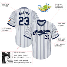 Load image into Gallery viewer, Custom White Navy Strip Navy-Gray Authentic Throwback Rib-Knit Baseball Jersey Shirt