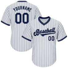 Load image into Gallery viewer, Custom White Navy Strip Navy-Gray Authentic Throwback Rib-Knit Baseball Jersey Shirt