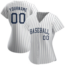 Load image into Gallery viewer, Custom White Navy Strip Navy Authentic Baseball Jersey