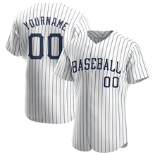 Load image into Gallery viewer, Custom White Navy Strip Navy Authentic Baseball Jersey