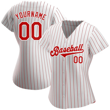 Custom White Red Strip Red-White Authentic Baseball Jersey