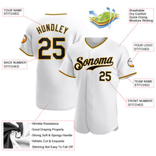Load image into Gallery viewer, Custom White Black-Gold Authentic Baseball Jersey