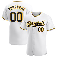 Load image into Gallery viewer, Custom White Black-Gold Authentic Baseball Jersey