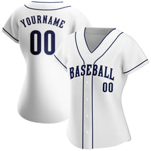 Load image into Gallery viewer, Custom White Navy-White Authentic Baseball Jersey