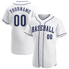 Load image into Gallery viewer, Custom White Navy-White Authentic Baseball Jersey