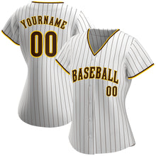 Load image into Gallery viewer, Custom White Brown Strip Brown-Gold Authentic Baseball Jersey