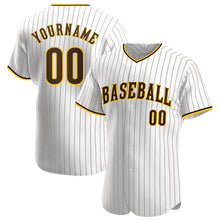 Load image into Gallery viewer, Custom White Brown Strip Brown-Gold Authentic Baseball Jersey