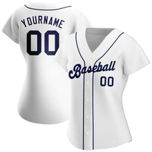 Load image into Gallery viewer, Custom White Navy Authentic Baseball Jersey