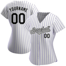 Load image into Gallery viewer, Custom White Purple Strip Black-Gray Authentic Baseball Jersey