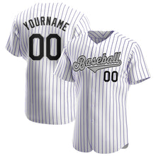 Load image into Gallery viewer, Custom White Purple Strip Black-Gray Authentic Baseball Jersey