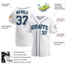Load image into Gallery viewer, Custom White Navy-Aqua Authentic Baseball Jersey