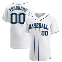 Load image into Gallery viewer, Custom White Navy-Aqua Authentic Baseball Jersey
