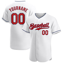 Load image into Gallery viewer, Custom White Red-Navy Authentic Baseball Jersey