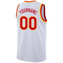 Load image into Gallery viewer, Custom White Red-Gold Round Neck Rib-Knit Basketball Jersey