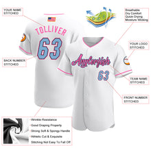 Load image into Gallery viewer, Custom White Light Blue-Pink Authentic American Flag Fashion Baseball Jersey