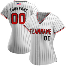 Load image into Gallery viewer, Custom White Black Strip Red-Black Authentic American Flag Fashion Baseball Jersey