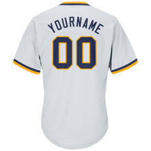 Load image into Gallery viewer, Custom White Navy-Gold Authentic Throwback Rib-Knit Baseball Jersey Shirt