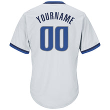 Load image into Gallery viewer, Custom White Blue-Navy Authentic Throwback Rib-Knit Baseball Jersey Shirt