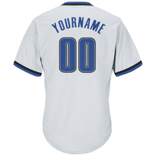 Load image into Gallery viewer, Custom White Blue-Black Authentic Throwback Rib-Knit Baseball Jersey Shirt