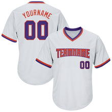 Load image into Gallery viewer, Custom White Purple-Orange Authentic Throwback Rib-Knit Baseball Jersey Shirt