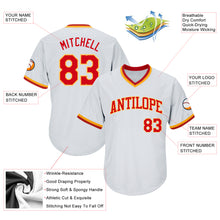 Load image into Gallery viewer, Custom White Red-Gold Authentic Throwback Rib-Knit Baseball Jersey Shirt
