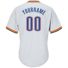 Load image into Gallery viewer, Custom White Blue-Orange Authentic Throwback Rib-Knit Baseball Jersey Shirt