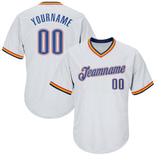 Load image into Gallery viewer, Custom White Blue-Orange Authentic Throwback Rib-Knit Baseball Jersey Shirt