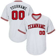 Load image into Gallery viewer, Custom White Red-Black Authentic Throwback Rib-Knit Baseball Jersey Shirt