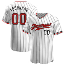 Load image into Gallery viewer, Custom White Black Strip Red-Black Authentic Baseball Jersey