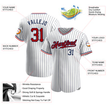 Load image into Gallery viewer, Custom White Navy Strip Red-Navy Authentic Baseball Jersey