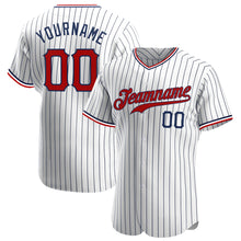 Load image into Gallery viewer, Custom White Navy Strip Red-Navy Authentic Baseball Jersey