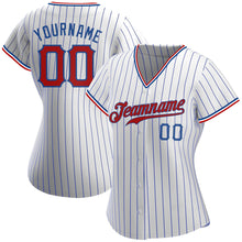 Load image into Gallery viewer, Custom White Royal Strip Red-Royal Authentic Baseball Jersey