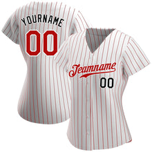Load image into Gallery viewer, Custom White Red Strip Red-Black Authentic Baseball Jersey