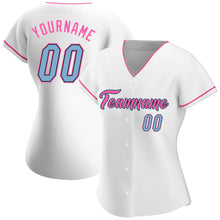 Load image into Gallery viewer, Custom White Light Blue-Pink Authentic Baseball Jersey