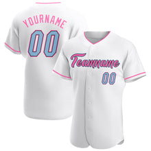 Load image into Gallery viewer, Custom White Light Blue-Pink Authentic Baseball Jersey