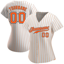Load image into Gallery viewer, Custom White Orange Strip Orange-Black Authentic Baseball Jersey