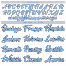 Load image into Gallery viewer, Custom White Light Blue Strip Light Blue-Navy Authentic Baseball Jersey