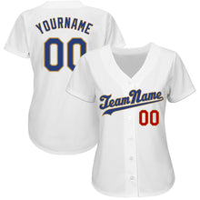 Load image into Gallery viewer, Custom White Royal-Old Gold Authentic Baseball Jersey