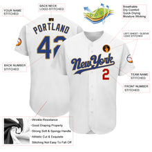 Load image into Gallery viewer, Custom White Royal-Old Gold Authentic Baseball Jersey