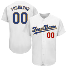 Load image into Gallery viewer, Custom White Royal-Old Gold Authentic Baseball Jersey