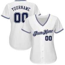 Load image into Gallery viewer, Custom White Navy Authentic Baseball Jersey