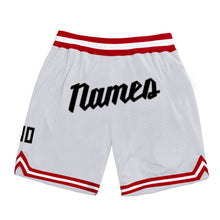 Load image into Gallery viewer, Custom White Black-Red Authentic Throwback Basketball Shorts