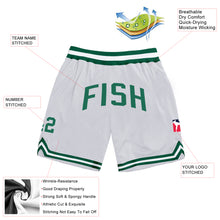 Load image into Gallery viewer, Custom White Kelly Green Authentic Throwback Basketball Shorts