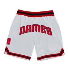 Load image into Gallery viewer, Custom White Red-Black Authentic Throwback Basketball Shorts