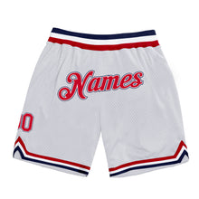 Load image into Gallery viewer, Custom White Red-Navy Authentic Throwback Basketball Shorts