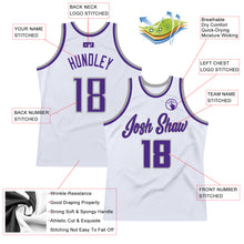 Load image into Gallery viewer, Custom White Purple-Silver Gray Authentic Throwback Basketball Jersey