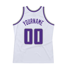 Load image into Gallery viewer, Custom White Purple-Silver Gray Authentic Throwback Basketball Jersey