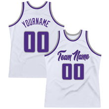 Load image into Gallery viewer, Custom White Purple-Silver Gray Authentic Throwback Basketball Jersey